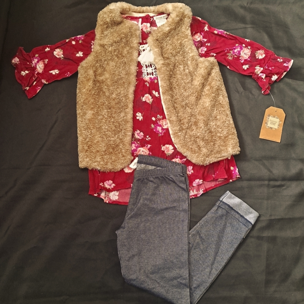 Forever Me Girls size 7 Burgundy, Tan,and Blue